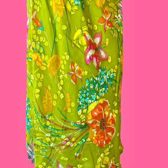 Lynn Lugo  Women's 100% Silk  Green Flower Strapless dress  made in USA, size 4 - Picture 3 of 6